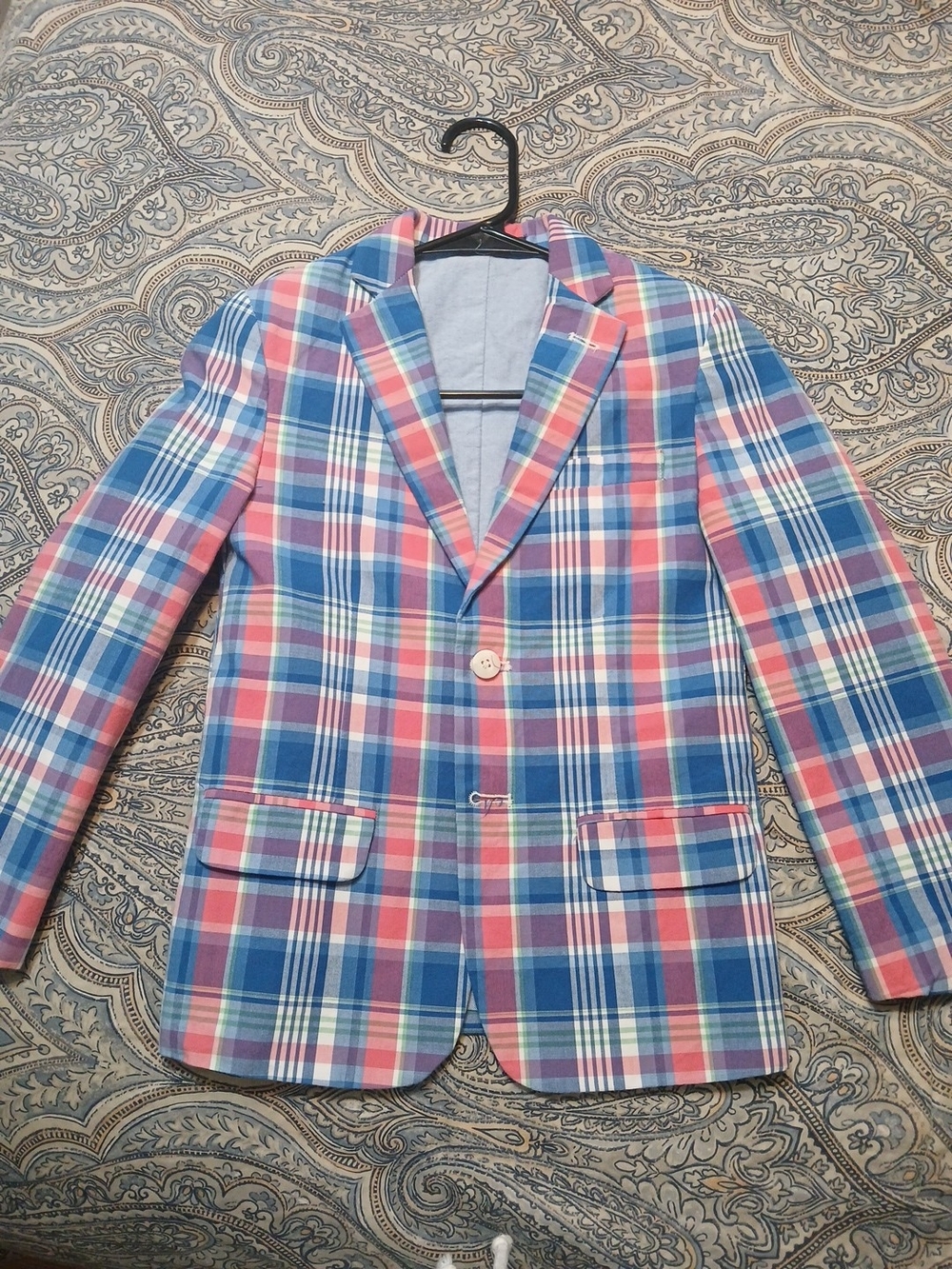 Izod Boys Plaid Sport Coat in Blue and Pink